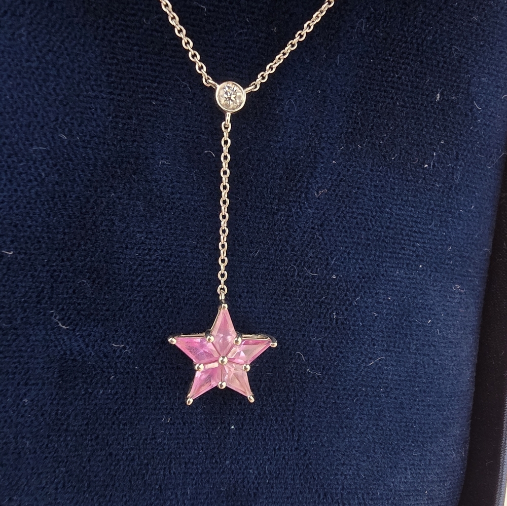 $4800 Rare Tiffany & Co Pink Sapphire Diamond Platinum Lariat pendant necklace